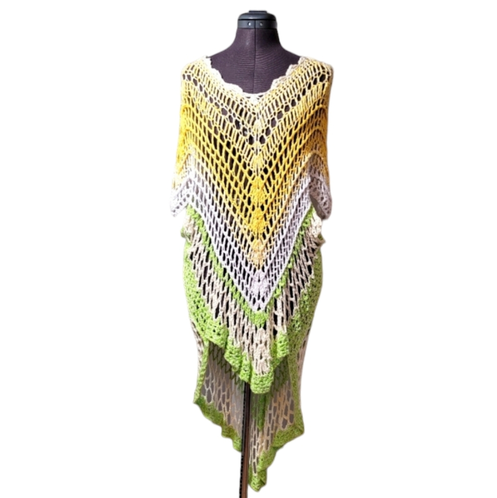 Crochet Poncho Shawl Silky Soft Strings Festival cottagecore